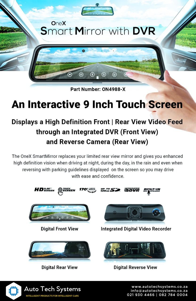 OneX Smart Mirror with Built-In Dash Camera DVR and Reverse Camera